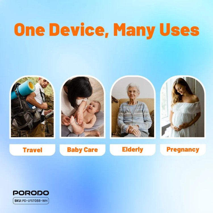 خودشوي مسافرتی شارژي با مخزن آب PORODO مدل PDLFST088WH