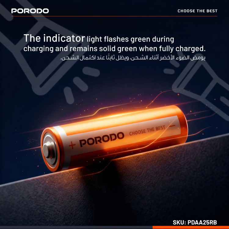 باتریهای قابل شارژ بسته ۴ عددی (بدون نیاز به دستگاه شارژر) Porodo AA Lithium USB-C