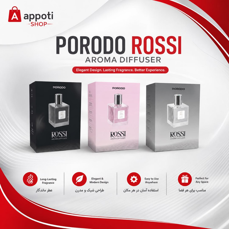 دستگاه پخش کننده عطر 500 میلی لیتر Porodo Rossi - مجهز به تایمر و نورپردازی