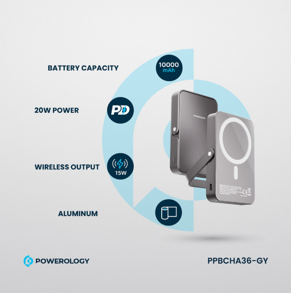 پاوربانک مگنتي 10000 میلیآمپرساعتی Magsafe با سطح شیشهای POWEROLOGY