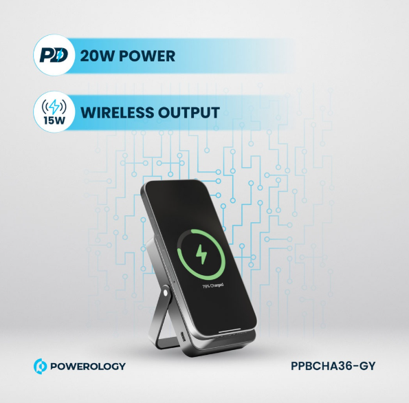 پاوربانک مگنتي 10000 میلیآمپرساعتی Magsafe با سطح شیشهای POWEROLOGY